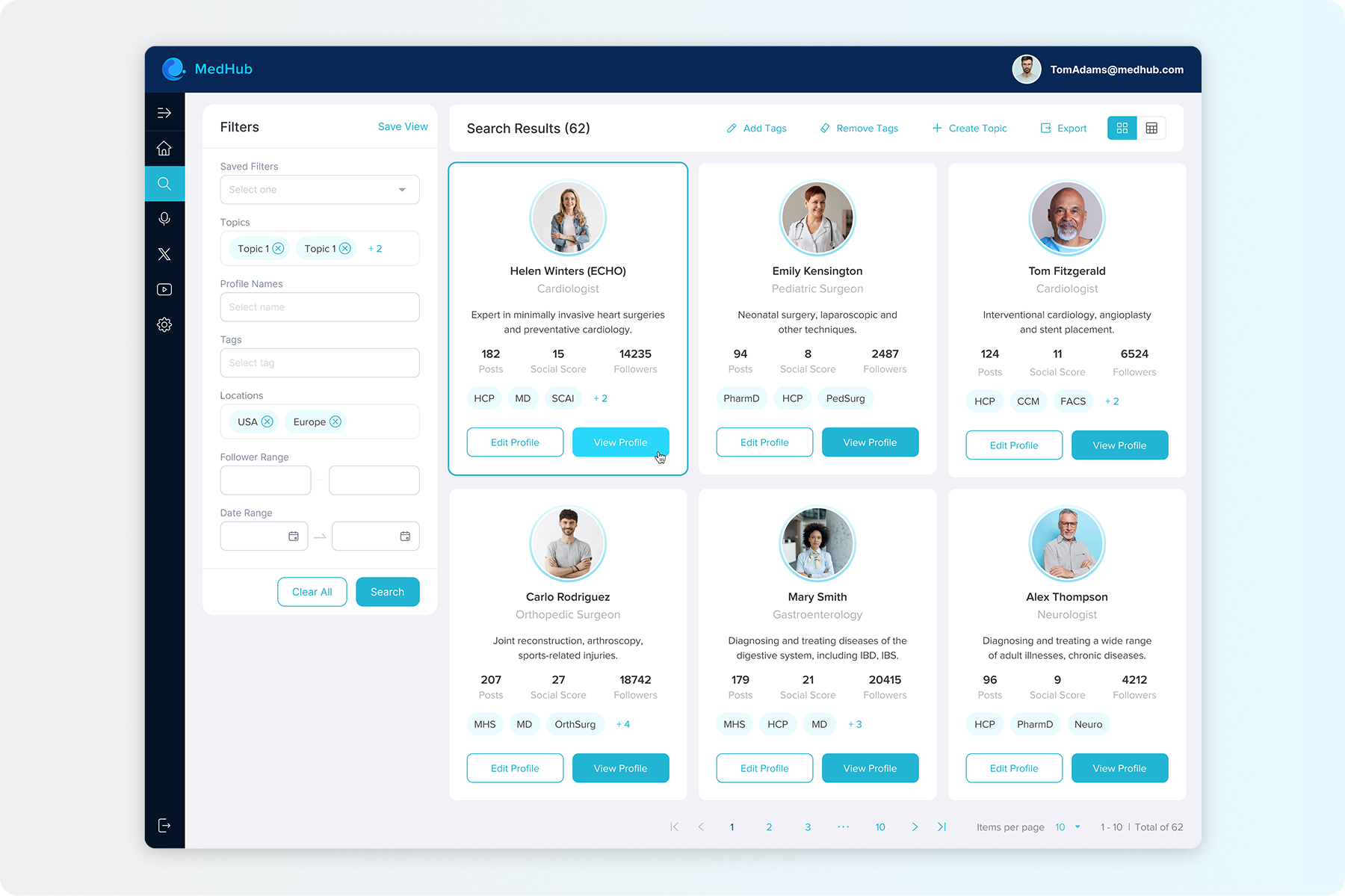 Search profile grid